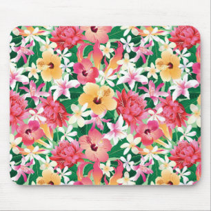 Tropical Hibiscus Floral Pattern Mouse Pad