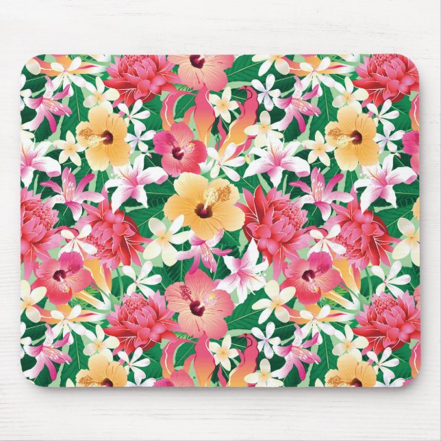 Tropical Hibiscus Floral Pattern Mouse Pad (Front)