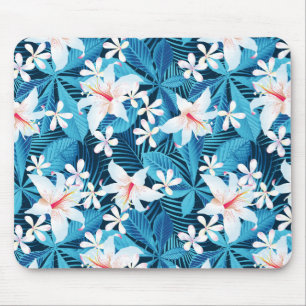 Tropical Hibiscus Floral Pattern Mouse Pad