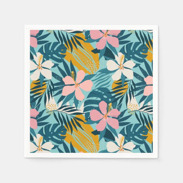 Tropical Hibiscus Floral Pattern Napkin (Front)