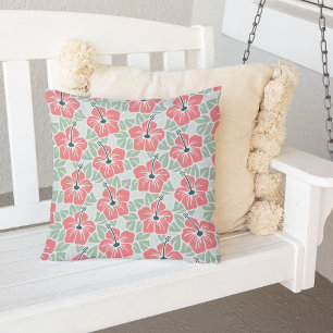 Tropical Hibiscus Floral Pattern Outdoor Cushion