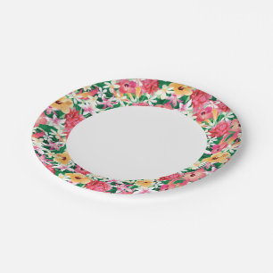 Tropical Hibiscus Floral Pattern Paper Plate