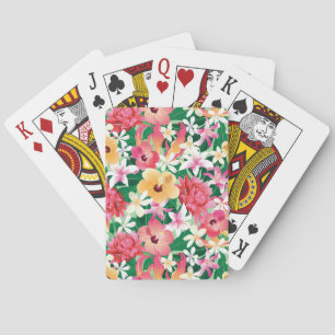 Tropical Hibiscus Floral Pattern Playing Cards