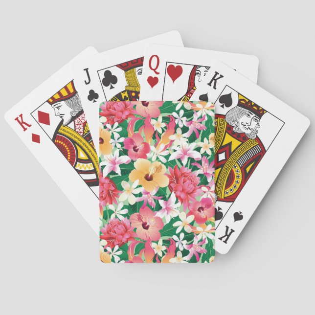 Tropical Hibiscus Floral Pattern Playing Cards (Back)