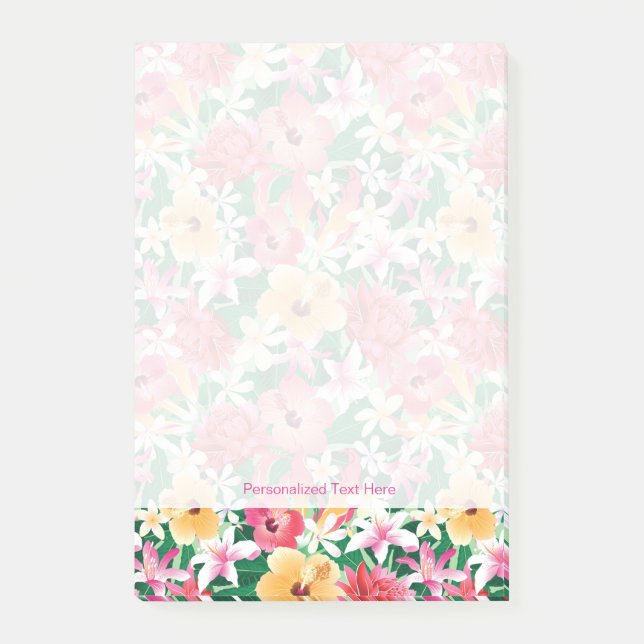 Tropical Hibiscus Floral Pattern Post-it Notes (Front)