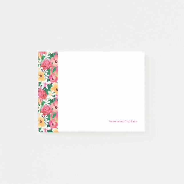 Tropical Hibiscus Floral Pattern Post-it Notes (Front)