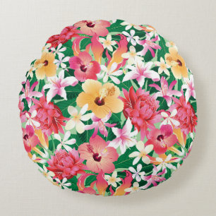 Tropical Hibiscus Floral Pattern Round Cushion