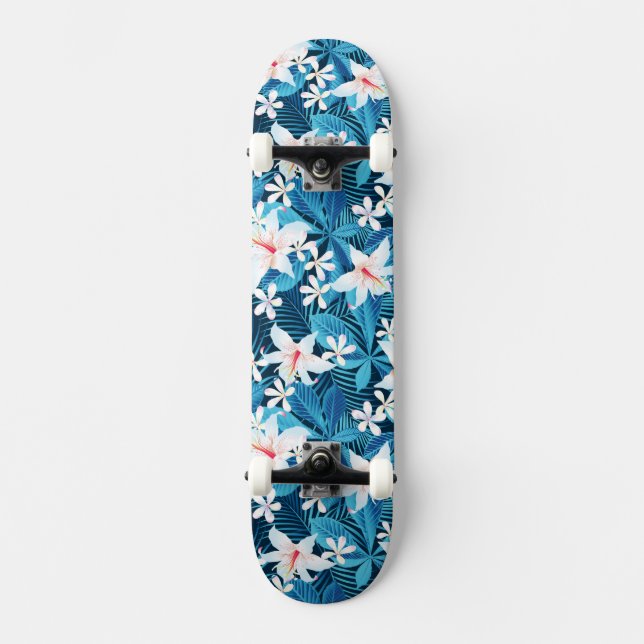 Tropical Hibiscus Floral Pattern Skateboard (Front)