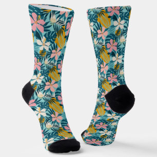 Tropical Hibiscus Floral Pattern Socks