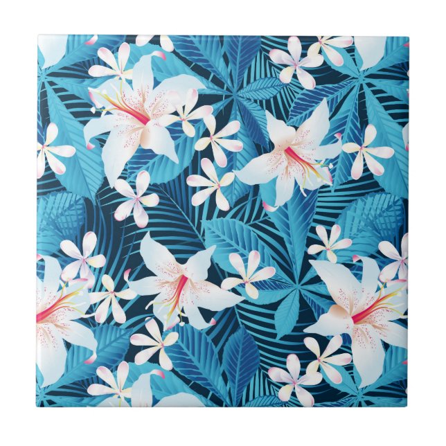 Tropical Hibiscus Floral Pattern Tile (Front)