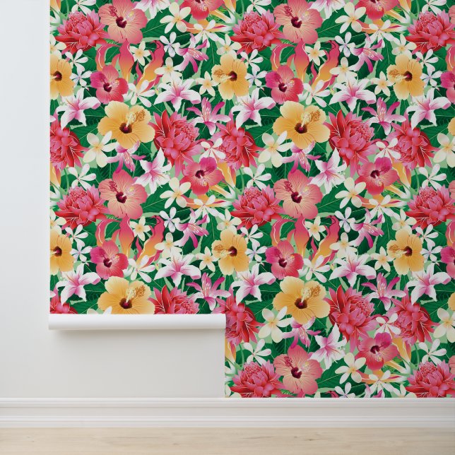 Tropical Hibiscus Floral Pattern Wallpaper (Application)