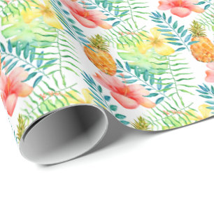 Tropical Hibiscus Floral Pineapples Wrapping Paper