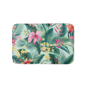 Tropical Hibiscus: Floral Seamless Pattern Bath Mat
