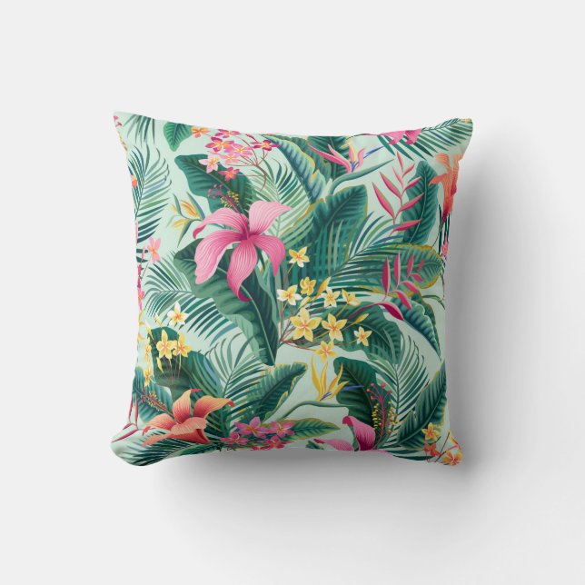 Tropical Hibiscus: Floral Seamless Pattern Cushion (Front)