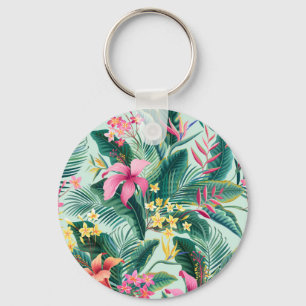 Tropical Hibiscus: Floral Seamless Pattern Key Ring