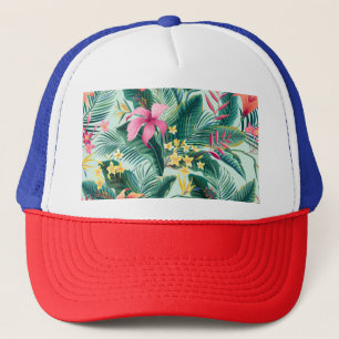 Tropical Hibiscus: Floral Seamless Pattern Trucker Hat