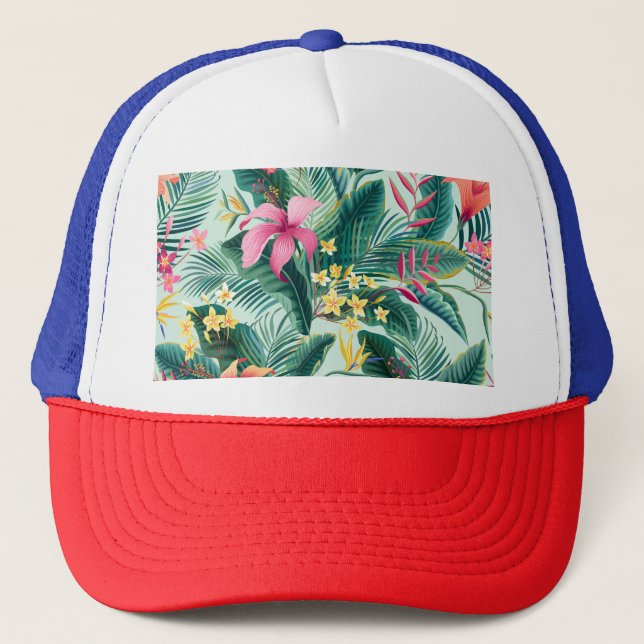Tropical Hibiscus: Floral Seamless Pattern Trucker Hat (Front)