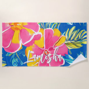 Tropical Hibiscus Floral Summer Pattern Beach Towel