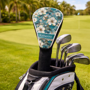 Tropical Hibiscus Floral Teal Golf Head Cover