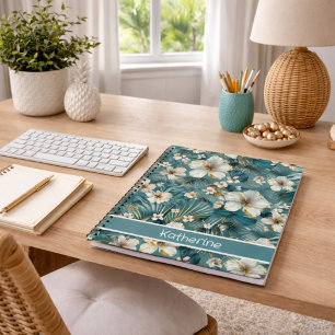 Tropical Hibiscus Floral Teal Notebook