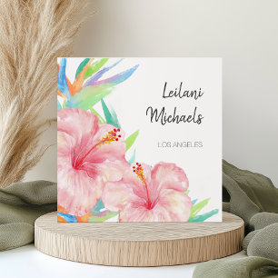 Tropical Hibiscus 🌺 Floral Watercolor Square Business Card