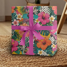 Tropical Hibiscus Floral Wrapping Paper