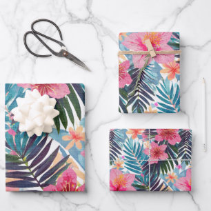 Tropical hibiscus floral  wrapping paper sheet