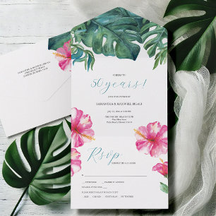 Tropical Hibiscus Flower 50th Wedding Anniversary All In One Invitation
