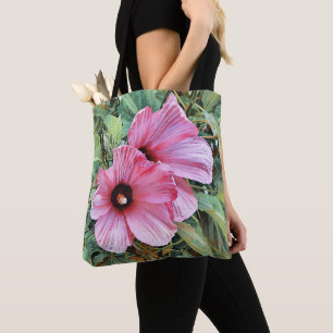 Tropical Hibiscus Flower Bible Verse Tote Bag