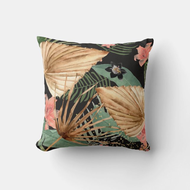 Tropical Hibiscus Flower Dried Palm Leaf Cushion (Front)