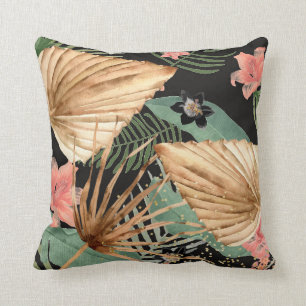 Tropical Hibiscus Flower Dried Palm Leaf Cushion