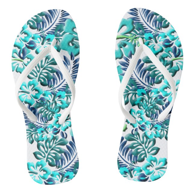 Tropical Hibiscus Flower Flip Flops (Footbed)