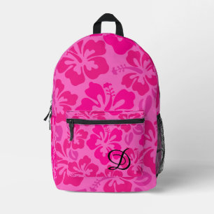 tropical hibiscus flower hawaii girly pink floral printed backpack