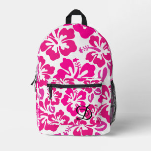 tropical hibiscus flower hawaii pink white floral printed backpack