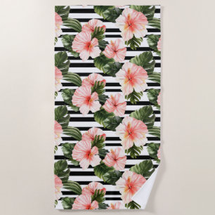Tropical Hibiscus Flower Pattern Beach Towel
