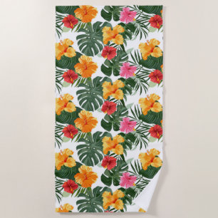 Tropical Hibiscus Flower Pattern Beach Towel