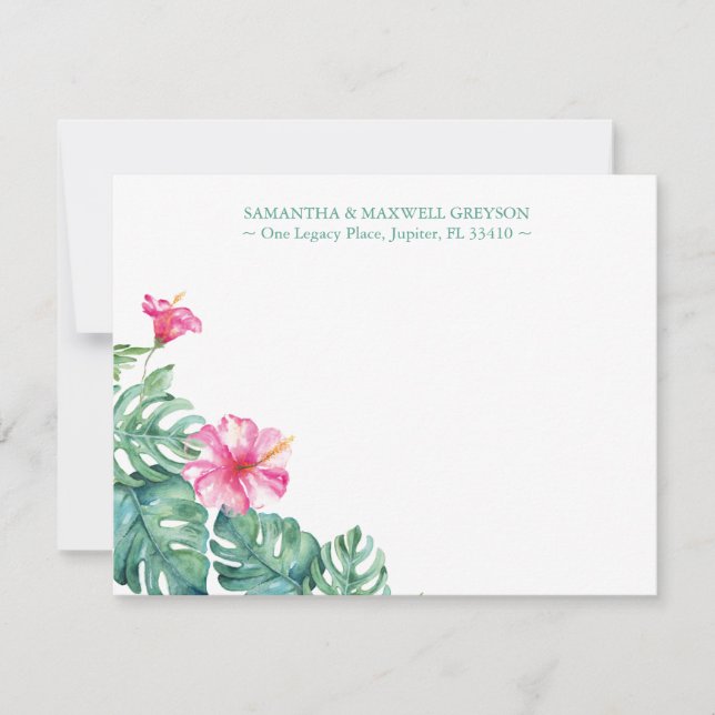 Tropical Hibiscus Flower Personalised Stationery Card (Front)