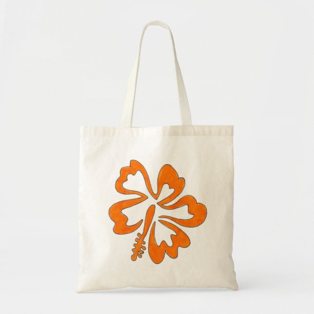 Tropical Hibiscus Flower Tote Bag - Orange (Front)
