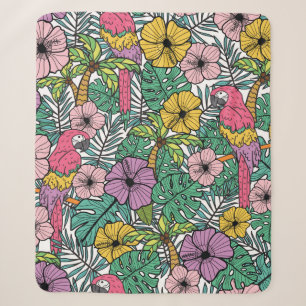 Tropical hibiscus flower with palm, parrots and ex sherpa blanket