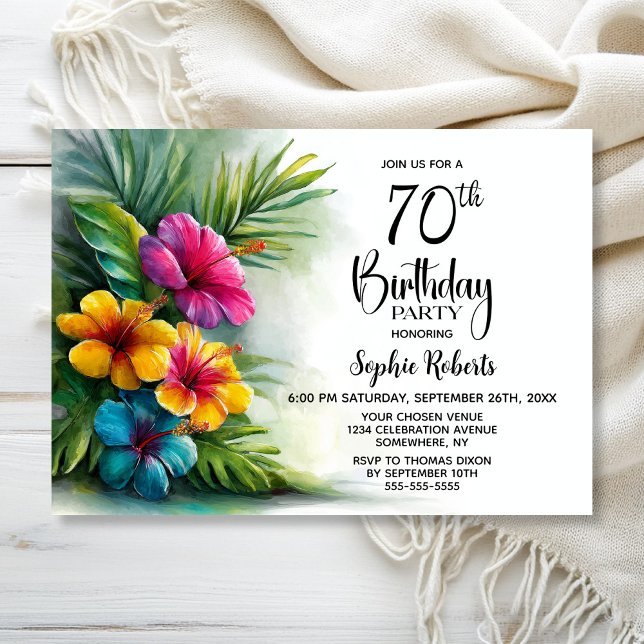 Tropical Hibiscus Flowers 70th Birthday Party Invitation (Creator Uploaded)