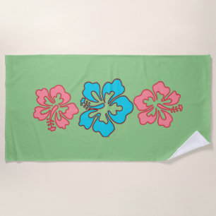 Tropical Hibiscus Flowers Beach Towel