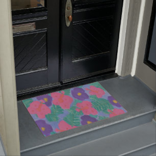 Tropical Hibiscus Flowers Cloth Doormat