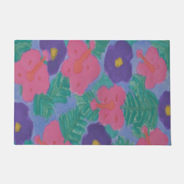 Tropical Hibiscus Flowers Cloth Doormat (Front)