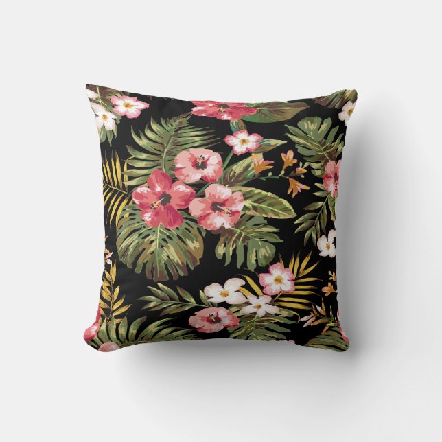 Tropical Hibiscus Flowers Decorative Throw Pillow (Front)