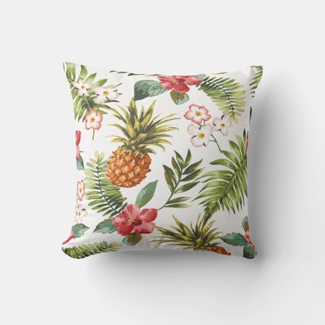 Tropical Hibiscus Flowers Decorative Throw Pillow (Front)