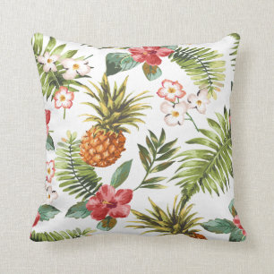 Tropical Hibiscus Flowers Decorative Throw Pillow