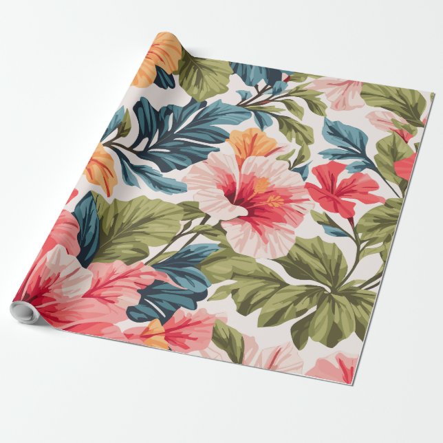 Tropical Hibiscus Flowers Elegance Wrapping Paper (Unrolled)