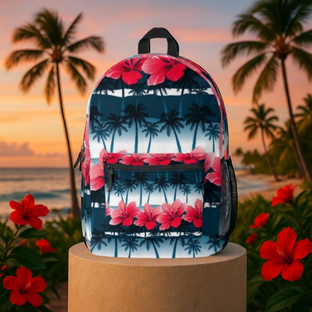 Tropical Hibiscus Flowers  Exotic Floral Design  Printed Backpack (Creator Uploaded)