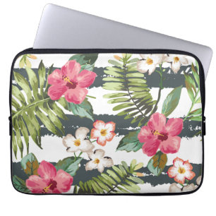 Tropical Hibiscus Flowers Floral Laptop Sleeve