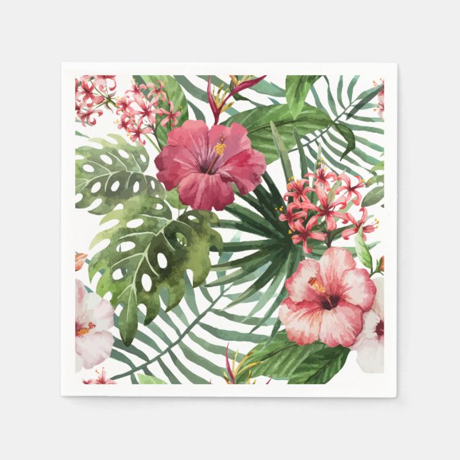 Tropical hibiscus flowers foliage pattern napkin (Front)